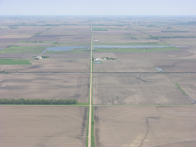 Aerial view of farmland.